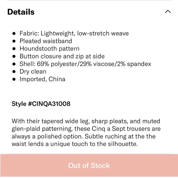 Cinq A Sept serenity plaid houndstooth tailored pants NWT - Picture 14 of 16